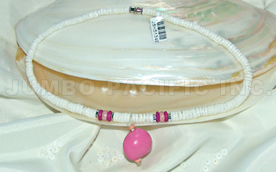 Graduated Shell Heishi Necklace with coco pukalet lumbang hot pink